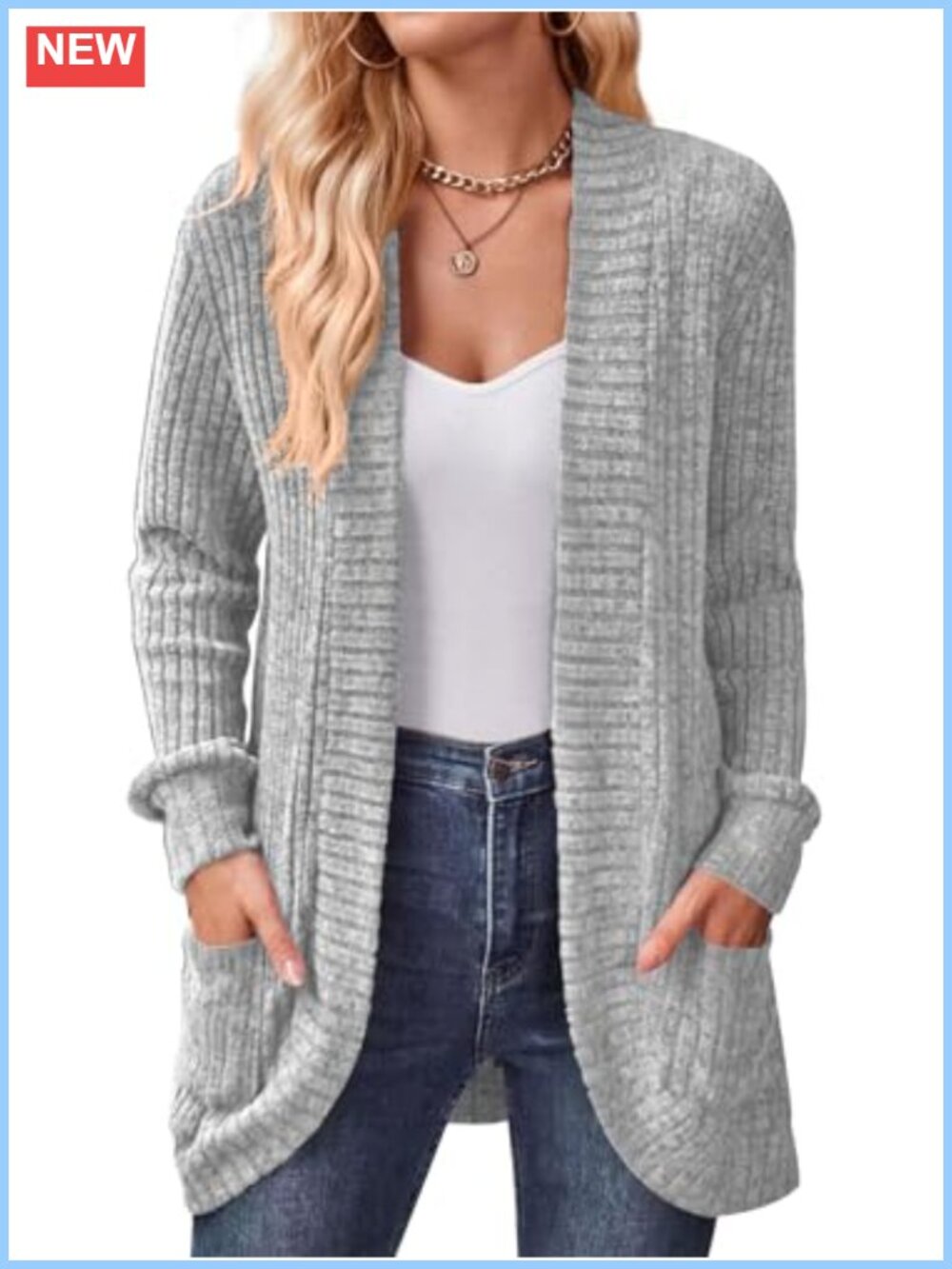 Women's Long Open Front Cardigan Sweater with Pockets Lightweight Loose Fit